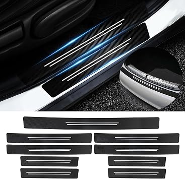 FT FUNTOR Car Door Sill Protector, 9 Carbon Fiber Car Door Sill Protectors, Scratch Resistant Door Sill Bumper Protective Film, Universal Automobile Accessories Threshold Protection Sticker 9Pcs
