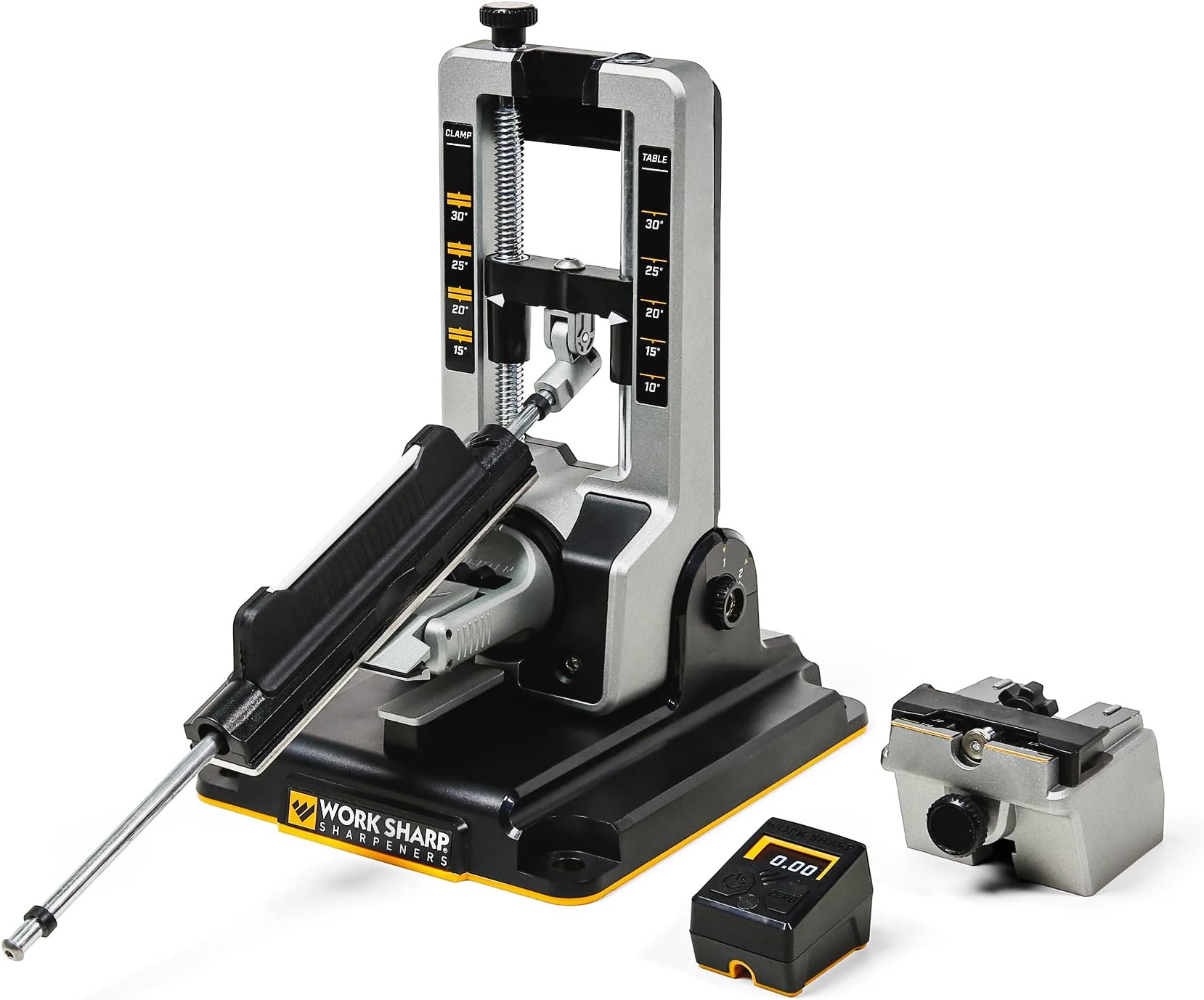 Professional Precision Adjust Manual Knife Sharpener UK with Digital Angle Adjustment and Angle Guide, 6 Sanding Plates and Many Accessories