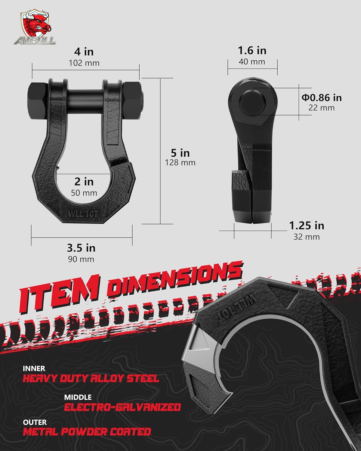 3/4" D Ring Separate Shackles, 52,910lbs Break Strength Easy Open Towing Winch Shackles, Heavy Duty Shackles with 7/8" Screw Pin for Tow Strap Winch Off Road Vehicle Recovery, BlackBlack