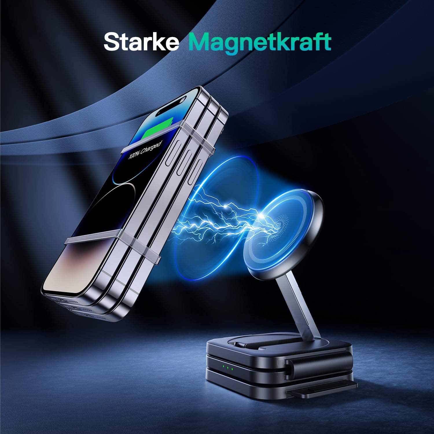 JARGOU 3 in 1 Mag-Safe Ladestation für Apple, Ladestation Apple Watch und iPhone, Faltbar Ladegerät für iPhone 17 Pro Max 16 15 14 13 12, Wireless Charger für Apple Watch Series, AirPods Pro 4 3 2