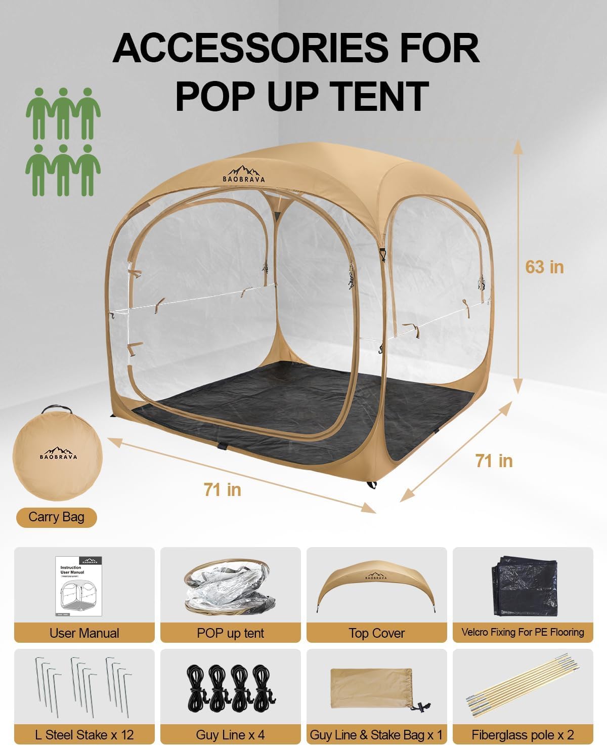 Baobrava Pop Up Sports Tent - Thick PVC, Scratch-Resistant Bubble Clear Tent, Instant Weather Proof Pod with Extra Top Cover for Soccer, Football Games, Outdoor Events, 5-6 Person