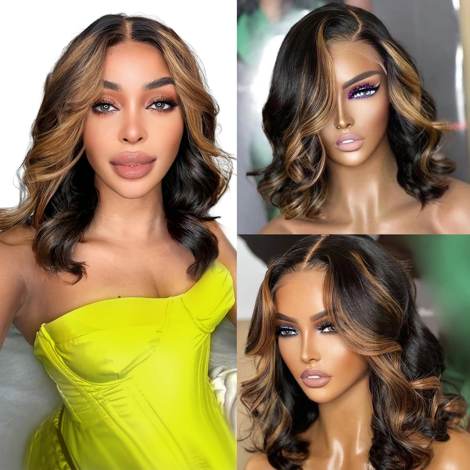 Bob Wig Human Hair 13×6 Highlight Lace Front Wig Human Hair Body Wave HD Lace Front Wigs Human Hair Ombre 1b/30 Glueless Frontal Wigs Human Hair Pre Plucked Short Bob Wigs for Women 14 Inch