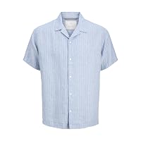 JACK & JONES Jprcclawrence Linen Resort S/S Shirt Uomo, Blu Crepuscolo