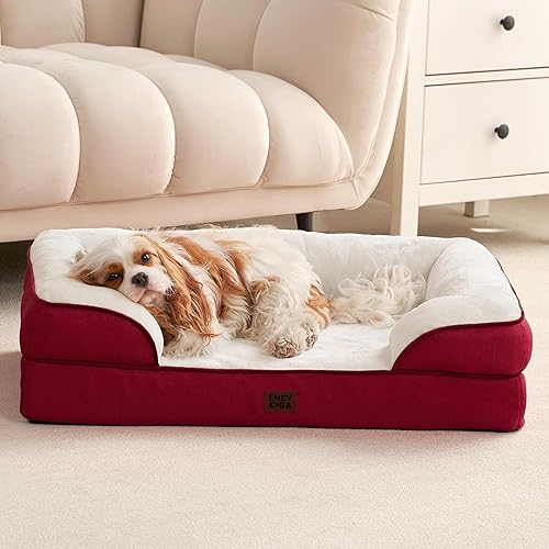 Miniatura 111 de EHEYCIGA – Cama ortopédica mediana impermeable para perros medianos, de espuma viscoelástica tipo caja de huevos, con bordes elevados y base