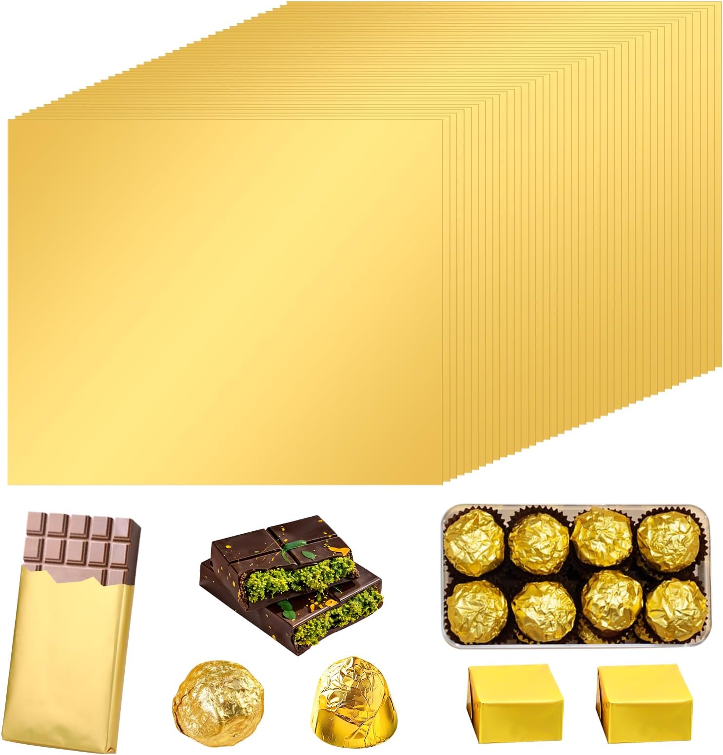 100 Pieces Gold Foil Candy Wraps - Large Chocolate Candy Wraps with Thick Paper Backs - Aluminum Foil Wraps for Christmas Wedding Birthday Homemade Candy