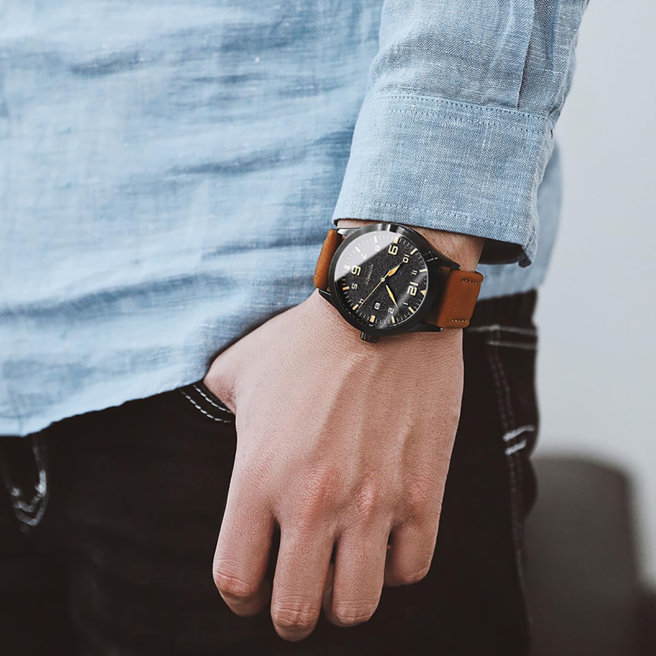 Mechanische Uhrwerk Automatikuhr mit Lederarmband Klassische Herrenuhr Analoge Automatikuhr mit Textilarmband