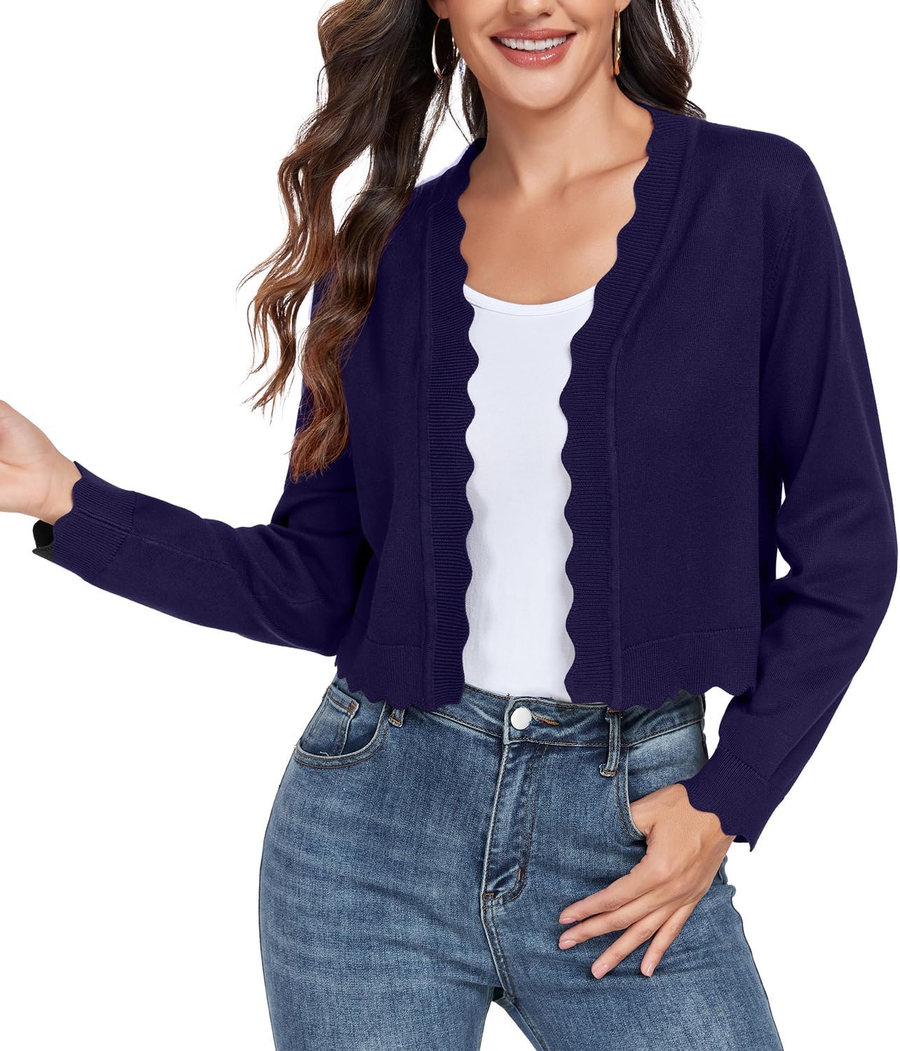 GRECERELLE Women's Long Sleeve Lightweight Open Front Cropped Cardigan Knit Sweaters Bolero Shrugs (S-2XL) - Image 4