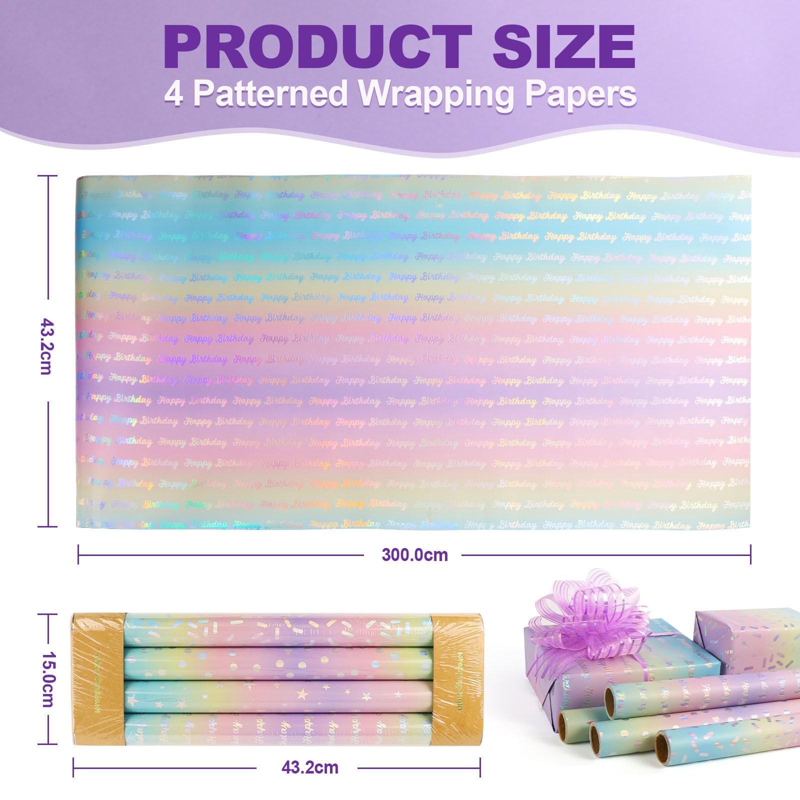 FeinKulturia Cadeaupapier, 4 rollen cadeaupapierrollen voor kinderen, verjaardag, 43 x 300 cm, recyclebaar, driedimensionaal, glinsterend, cadeau voor volwassenen, kraftpapier, cadeaupapier FeinKulturia Cadeaupapier, 4 rollen cadeaupapierrollen voor kinderen, verjaardag, 43 x 300 cm, recyclebaar, driedimensionaal, glinsterend, cadeau voor volwassenen, kraftpapier, cadeaupapier