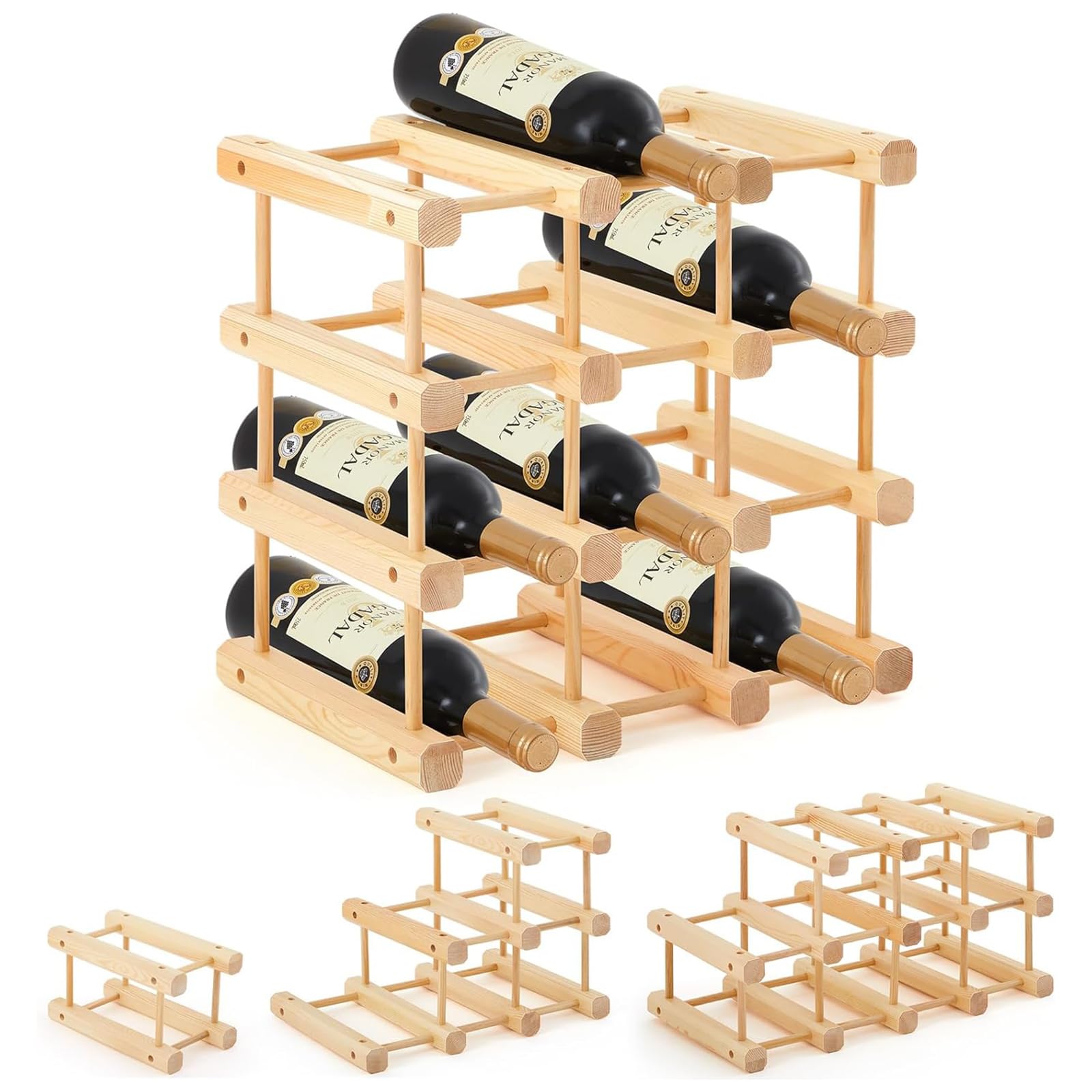 Wooden Wine Rack 12 Bottles Wine Storage Holder 4 Tier Wine Display Shelf — image 1
