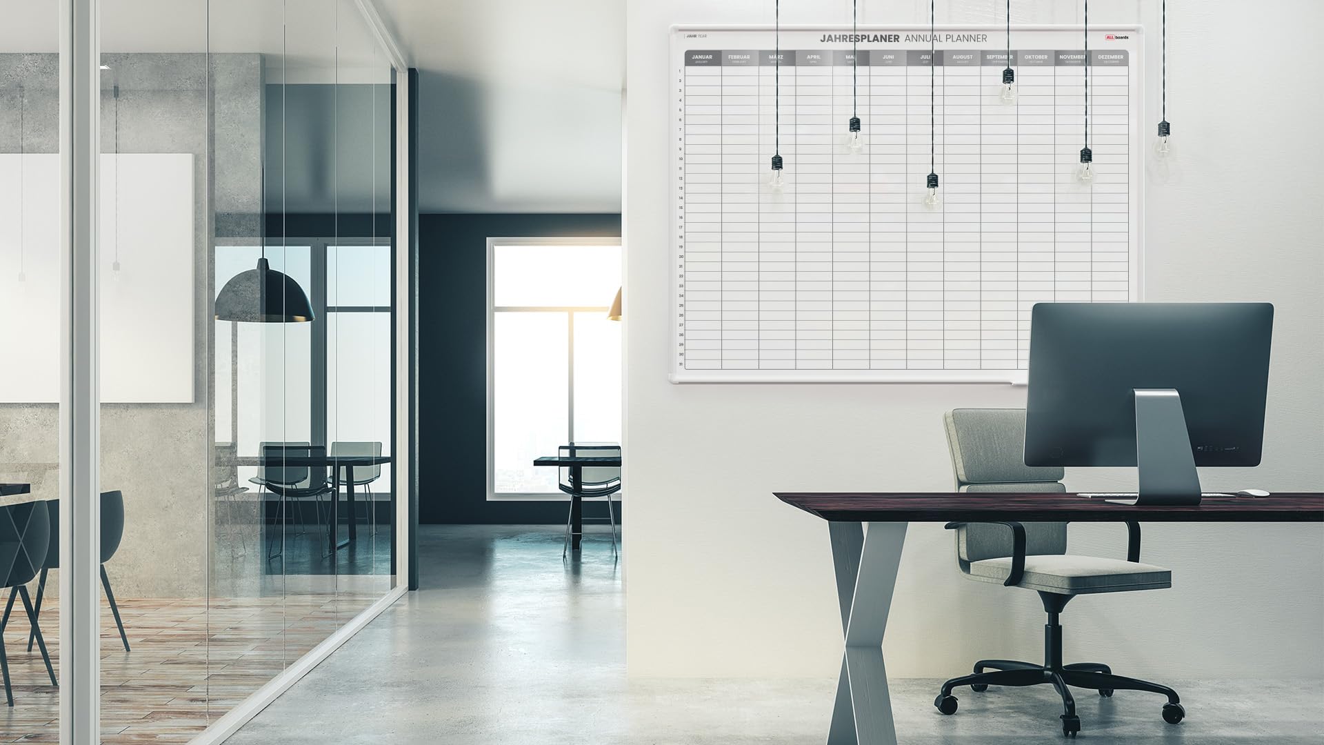 ALLboards Magnetischer Jahresplaner 120x90cm für Jahresplanungen, einfach zu beschreiben Jahresplaner Wandkalender Memoboard Magnettafel auf Deutsch