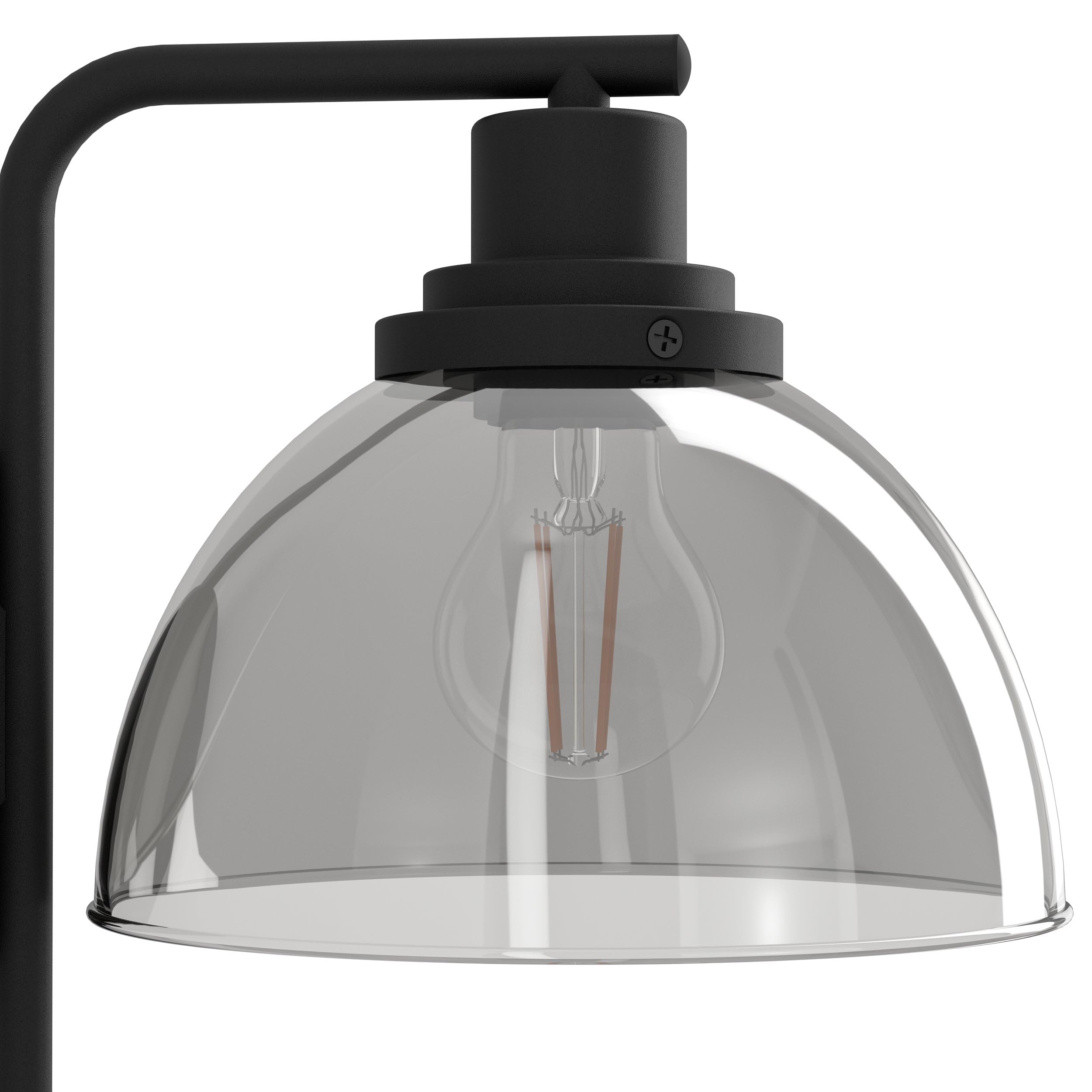 EGLO lampa podłogowa Beleser, elegancka lampka z metalu w kolorze czarnym i z przydymionego szkła w kolorze czarno-transparentnym, oświetlenie do salonu z włącznikiem nożnym, E27