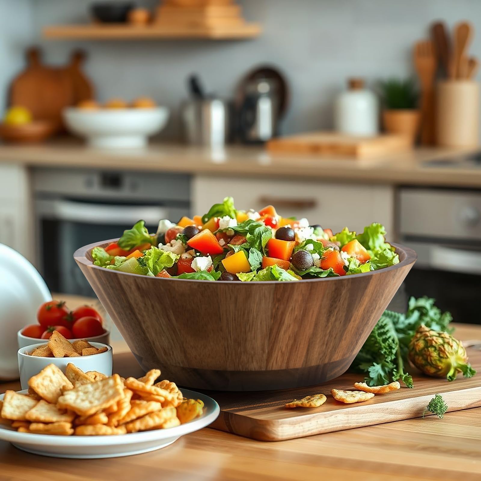 Salatschüssel Holz Set 3-teilig, inkl Salatbesteck,Obstschale, Geschirr,Obstkorb, Holzschale, Bowl Deko Schalen aus Akazienholz vielseitige Servierschale Große Salatschüssel Set