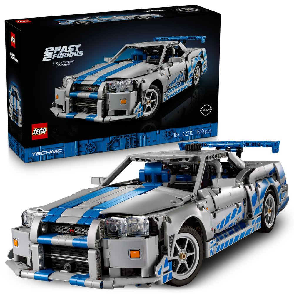 LEGO Technic Samochód Nissan Skyline GT-R (R34) Za szybcy za wściekli 42210 | Model samochodu, klocki konstrukcyjne Technic dla dorosłych, prezent dla fana motoryzacji, 1410 elementów