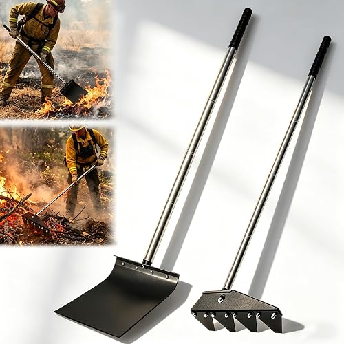 2 Sets Fire Swatter / Fire Flapper and Fire Rake , Wildland Fire Tools | Metal Detachable Rake Head Design, for Fire Fighting Building Lines Gardening Yard Soil, Outside Fire Control
