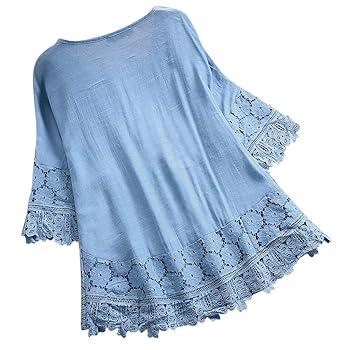 Plus Size Blouse Women Vintage Lace Patchwork Bow V-Neck