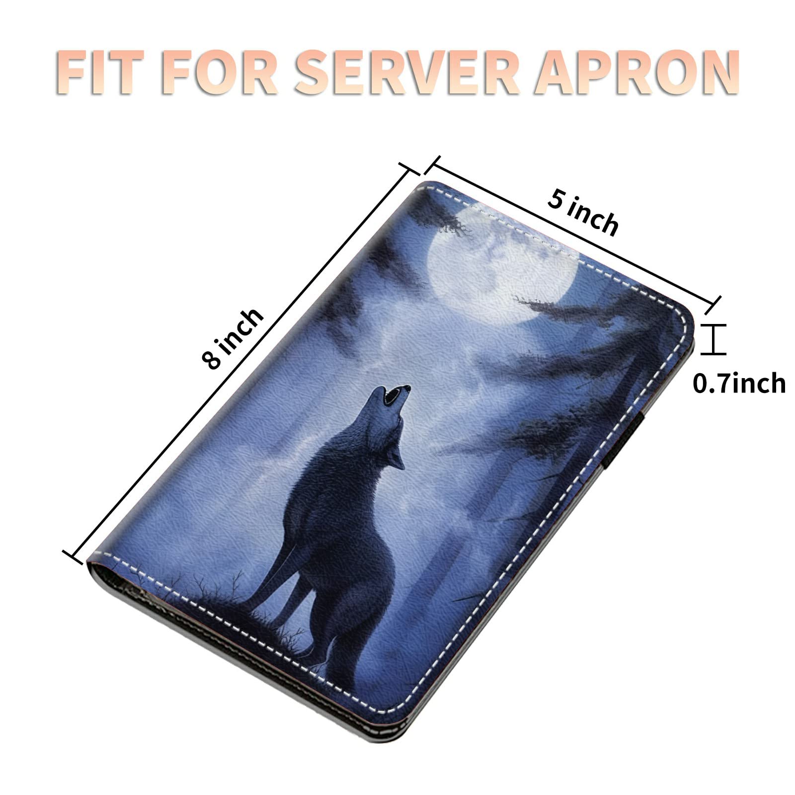 Server Books for Waitress Waiter with Zipper Pocket, Full Moon Wolf Night Leather Server Pads Waitstaff Organizer Guest Check Presenters Server Wallet Money Holder Pouch Fit Apron