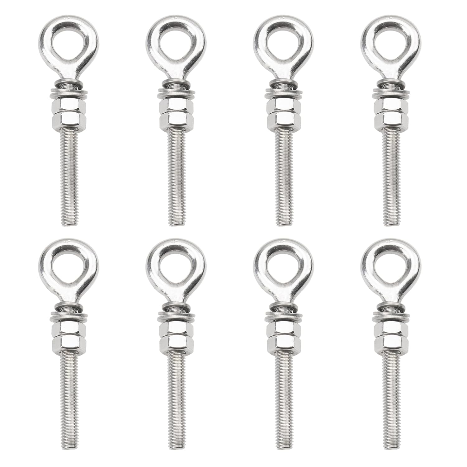 8Pcs M8 Hook Bolt 304 Stainless Steel Eye Ring Screw-in Hooks with Washers Nut Metric Thread