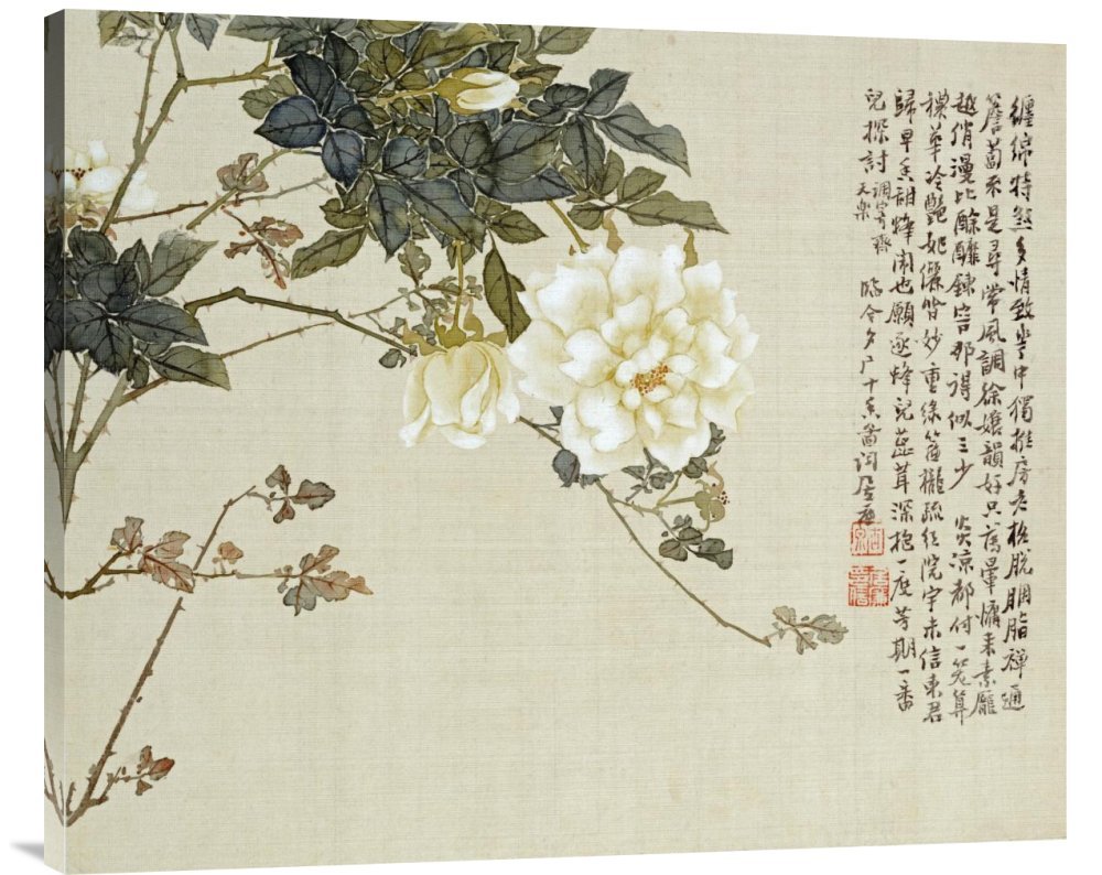 Global Gallery Budget GCS-266775-36-142 Ju Lian Flowers. from an Album of Ten Leaves Gallery Wrap Giclee on Canvas Wall Art Print