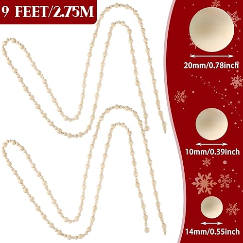 Miniatura 2 de Ceenna 2 cuentas de madera de Navidad de 18 pies para árbol de Navidad, decoración de granja para suministros de fiesta (madera)