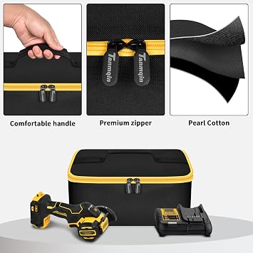 Bag Compatible with DEWALT 20V MAX Cut Off Tool 3 in 1 Brushless (DCS438B), Storage Case Carrying Holder Organizer for Charger, Batteries, Cutting Wheel and Other Accessories (Box Only)-Inner Yellow