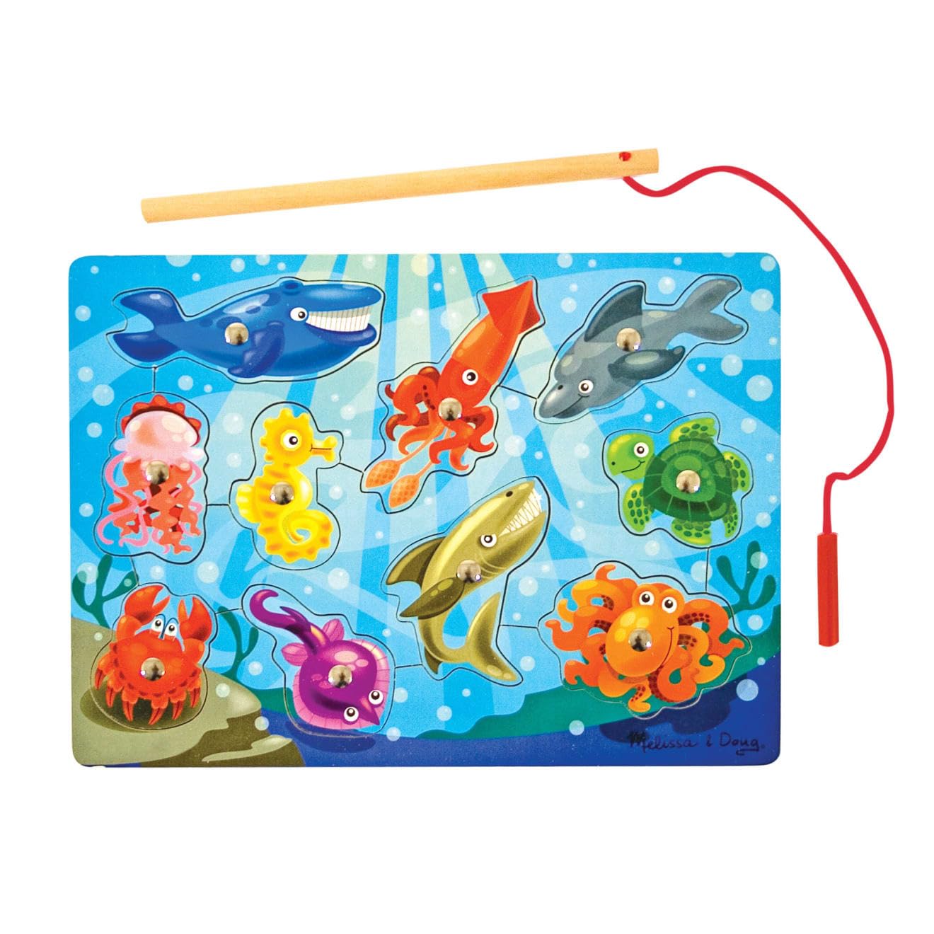 Melissa & Doug Fishing Magnetic Puzzle Game – Wooden Puzzle with Magnetic Fishing Pole and 10 Colorful Sea Creatures – Hand-Eye Coordination Toy for Kids Ages 3+ | MD3778