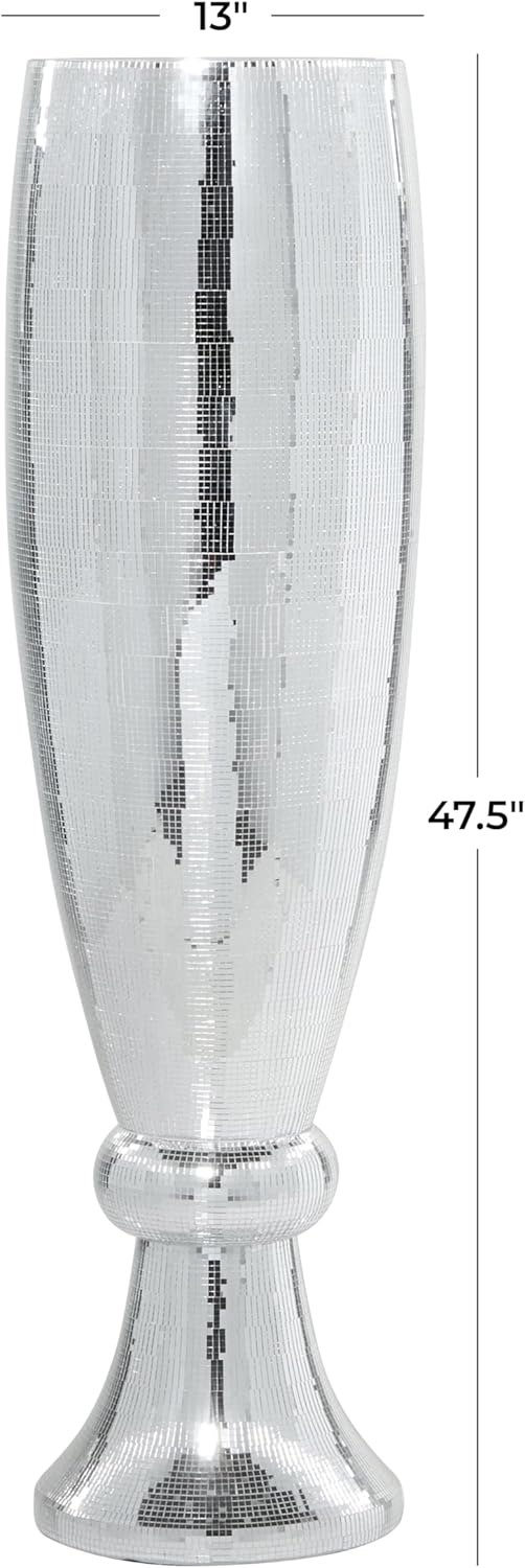 Deco 79 Polystone Decorative Vase Tall Champagne Flute Shape Centerpiece Vase with Mosaic Mirror Inlay, Flower Vase for Home Decoration 13" x 13" x 48", Silver