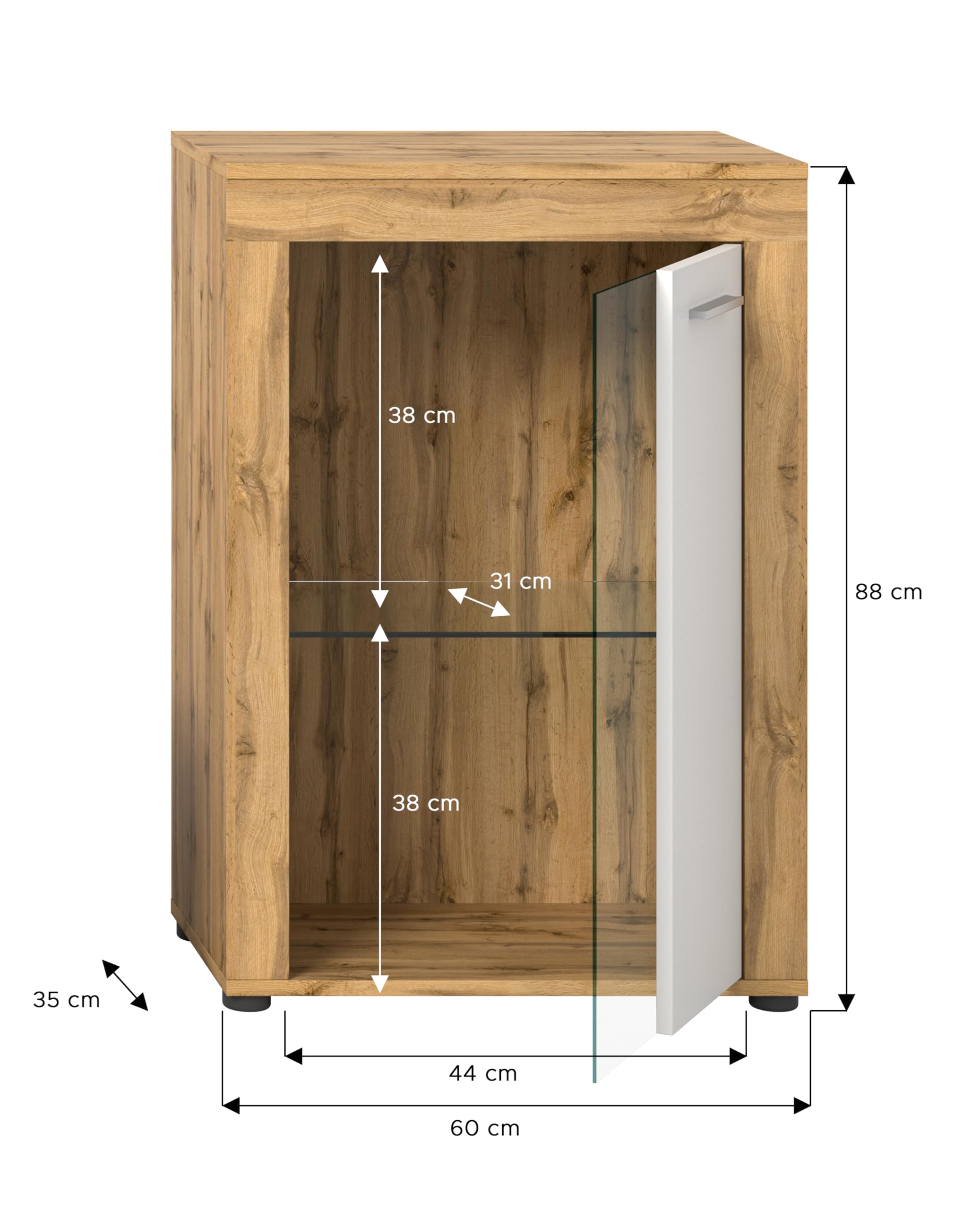 xonox.home Wohnen Jam X8BK6T40 - Vitrina de Cristal (melamina, melamina, Roble Wotan, 600 x 86 x 35 cm), Color Blanco