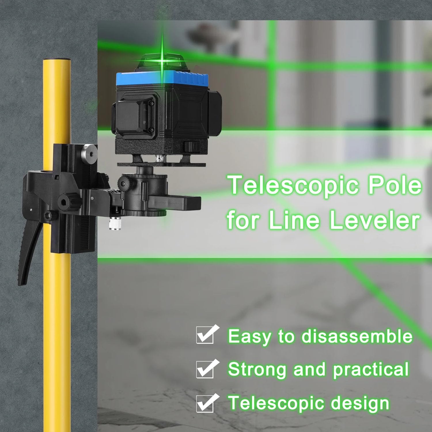 Tripode Nivel Laser,Rosca 1/4"-20 5/8"-11, Altura Ajustable De 70 a 360 Cm, Cabezal Multifuncional, Nivel Incorporado, Trípode De Aluminio, Con Barra Extensible Para Escáner Láser