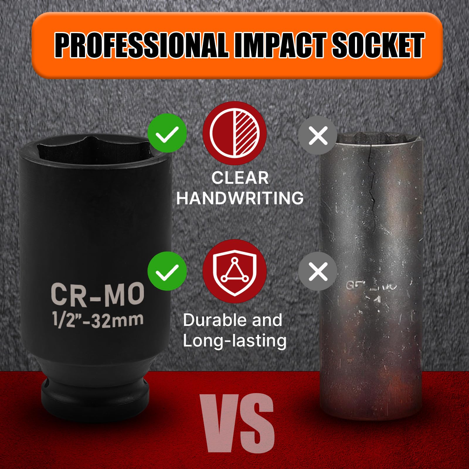 EGOFIX 1/2" Drive Deep Impact Socket, 32mm Metric Socket, Axle Nut Socket CR-MO 6 Point for Easy Removal of Axle Shaft Nuts - Image 3