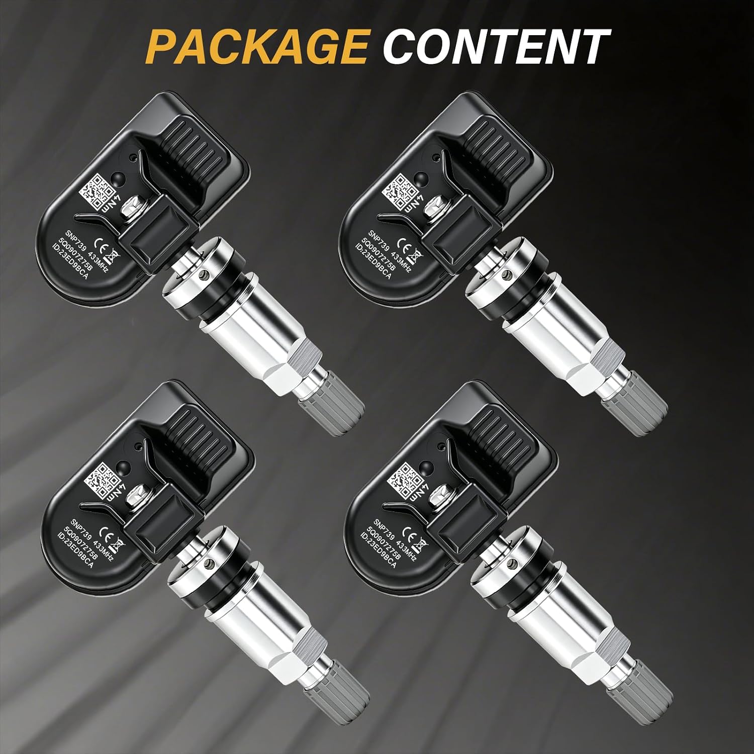 TPMS Sensors Set of 4 - tire Pressure Sensor Compatible with Volkswagen Teramont 2024 2025 Tiguan Jetta Passat Golf Polo Audi Q5 Q3 Q7 A4 A3 Porsche Macan Cayenne 2015-2024 Replace# 5Q0907275B