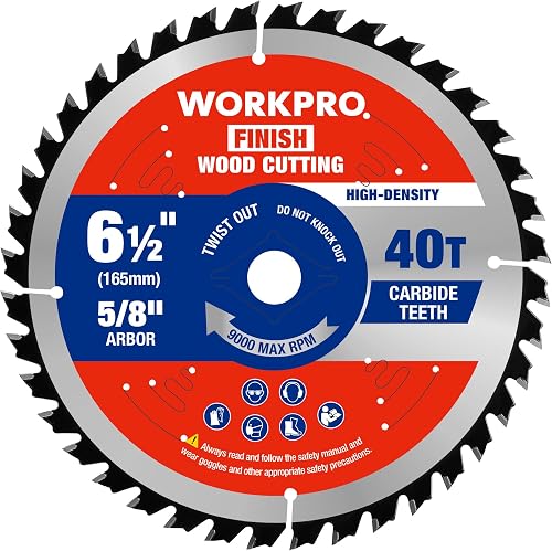 WORKPRO 6-1/2" Circular Saw Blade, 40T General Wood Cutting | Smooth Precise Cuts, Thin Kerf Carbide Tipped ATB Teeth for Plywood, Lumber, Hardwood & DIY Projects, 1 Pack