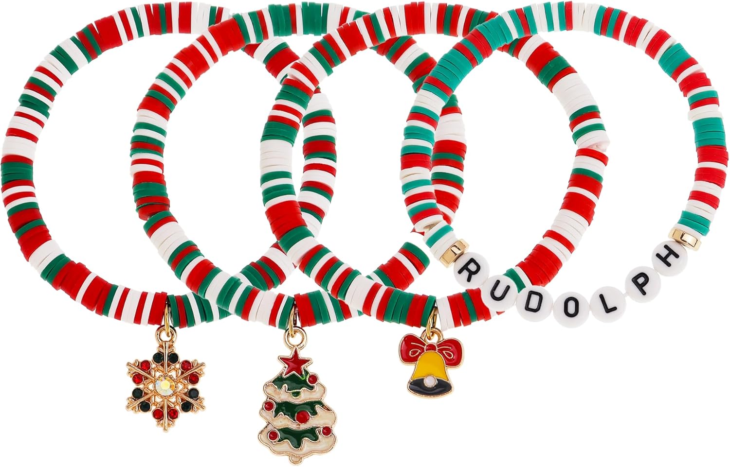 Christmas Clay Bracelets Stack Set for Women, Cute Charm Heishi Beaded Stretch Bracelets Holiday Festive Holiday Accessories Jewelry Gifts.