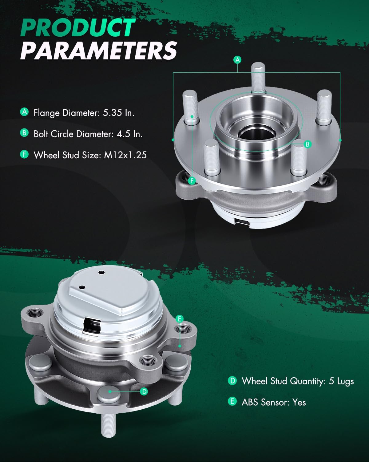 SCITOO 2pcs Front Wheel Bearing Hub Assembly BR930890 for INFINITI EX35 2008-2012, for INFINITI FX35 2009-2012, for INFINITI G25 2011-2012, for INFINITI Q60 2017-2019 W/ABS 5 Lugs