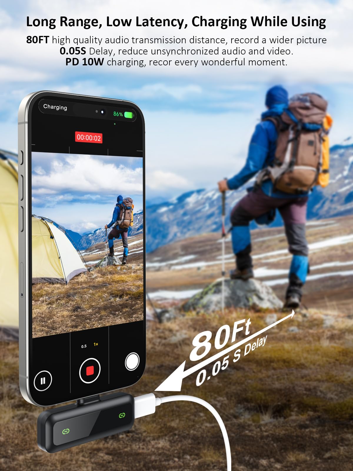 Wireless Lavalier Microphone for iPhone 5-14 Series, LED Display Mini Lav for iPhone with Noise Cancelling, Lapel Mic Wireless 2 pack for Content Creator Video Recording, Vlogging (Lightning Only): USBC RX Mic