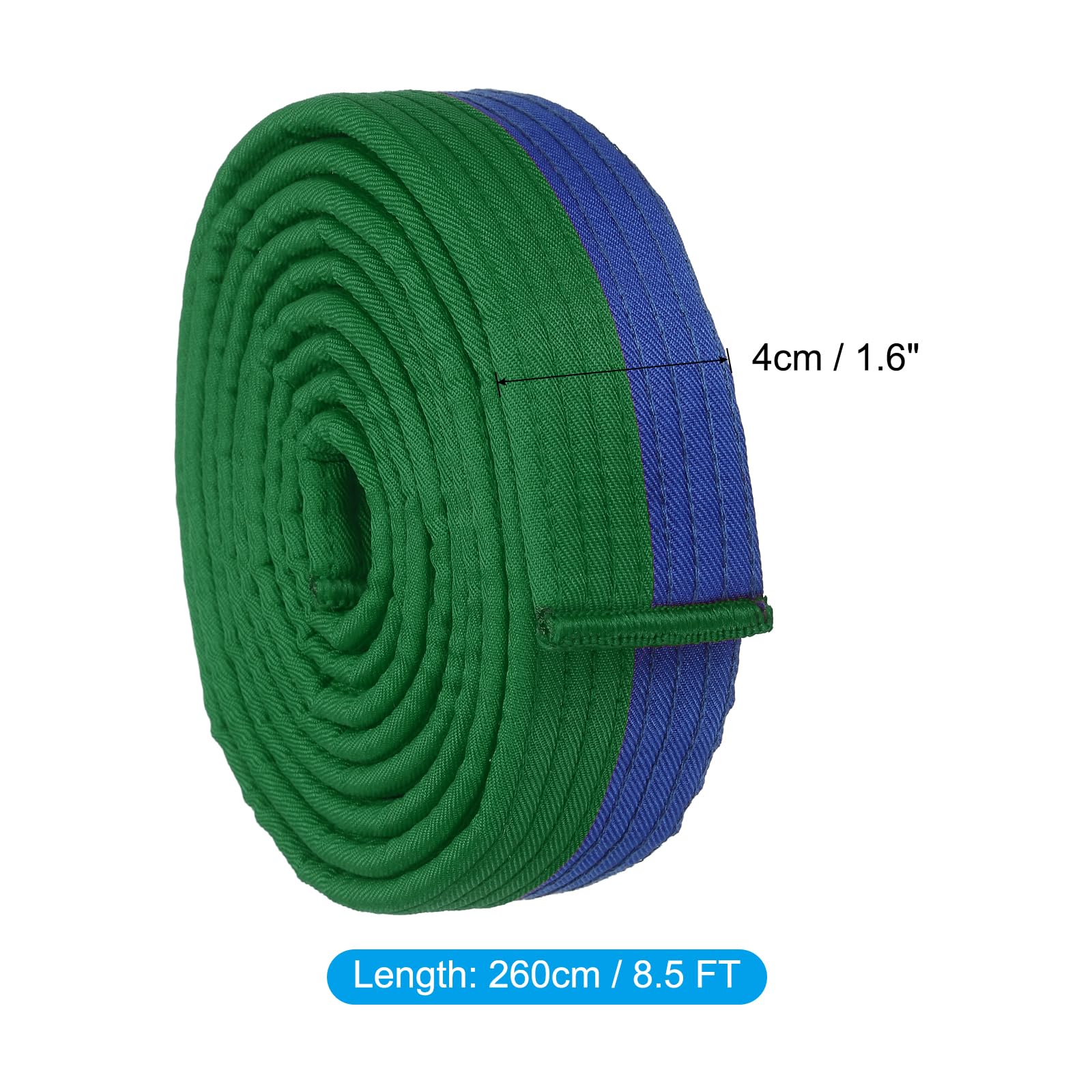 PATIKIL Cinturón de Taekwondo de Colores 1.6" x 8.5ft 2.6m Poliéster para Artes Marciales Judo Karate Verde-Azul