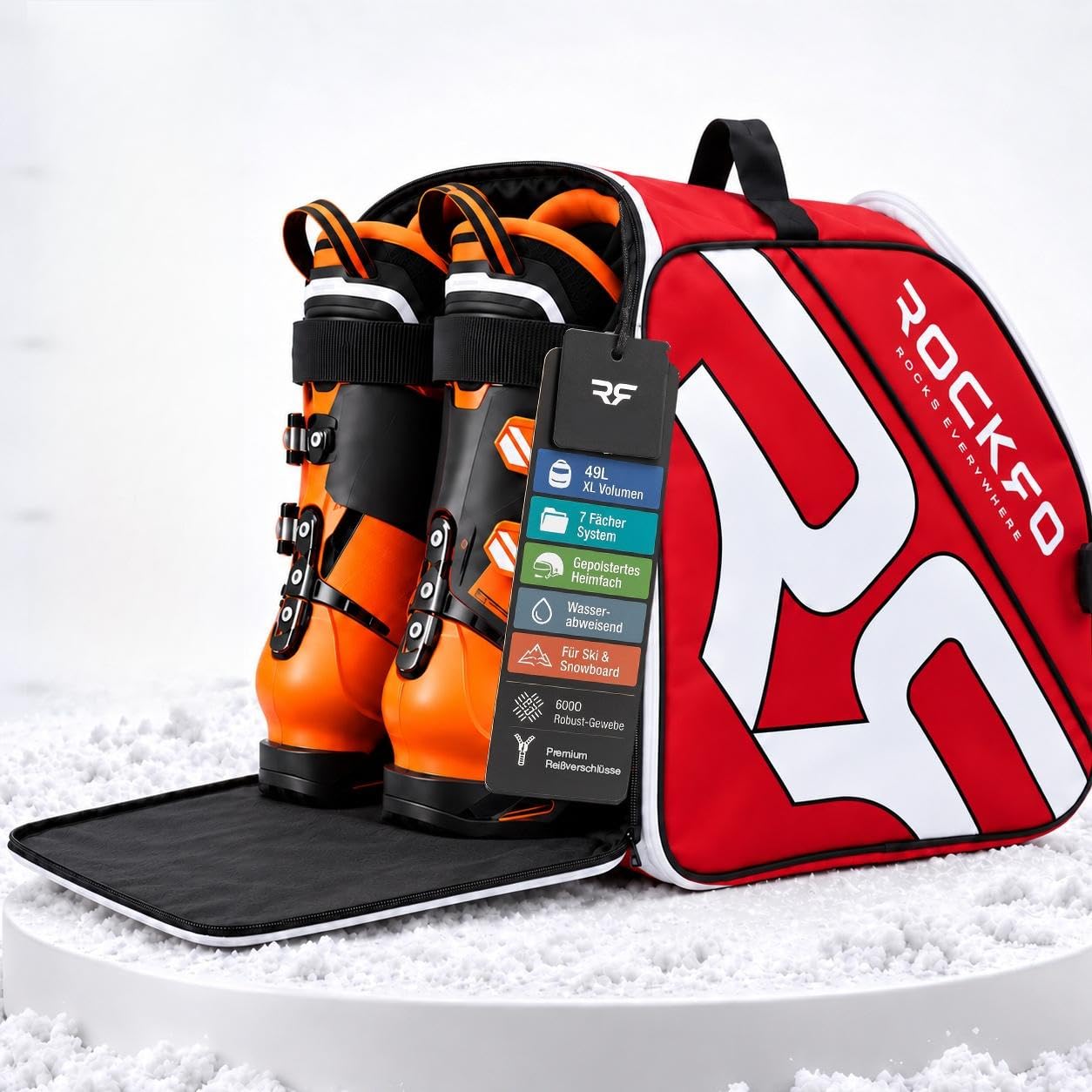ROCKRO Skischuhtasche mit Helmfach 40L - Ski Tasche für Skischuhe und Helm | Robuste Ski Schuh Tasche mit Schultergurt & Tragegriff - Wasserabweisendes Außenmater. - Lüftungsösen gegen Feuchtigkeitsstau