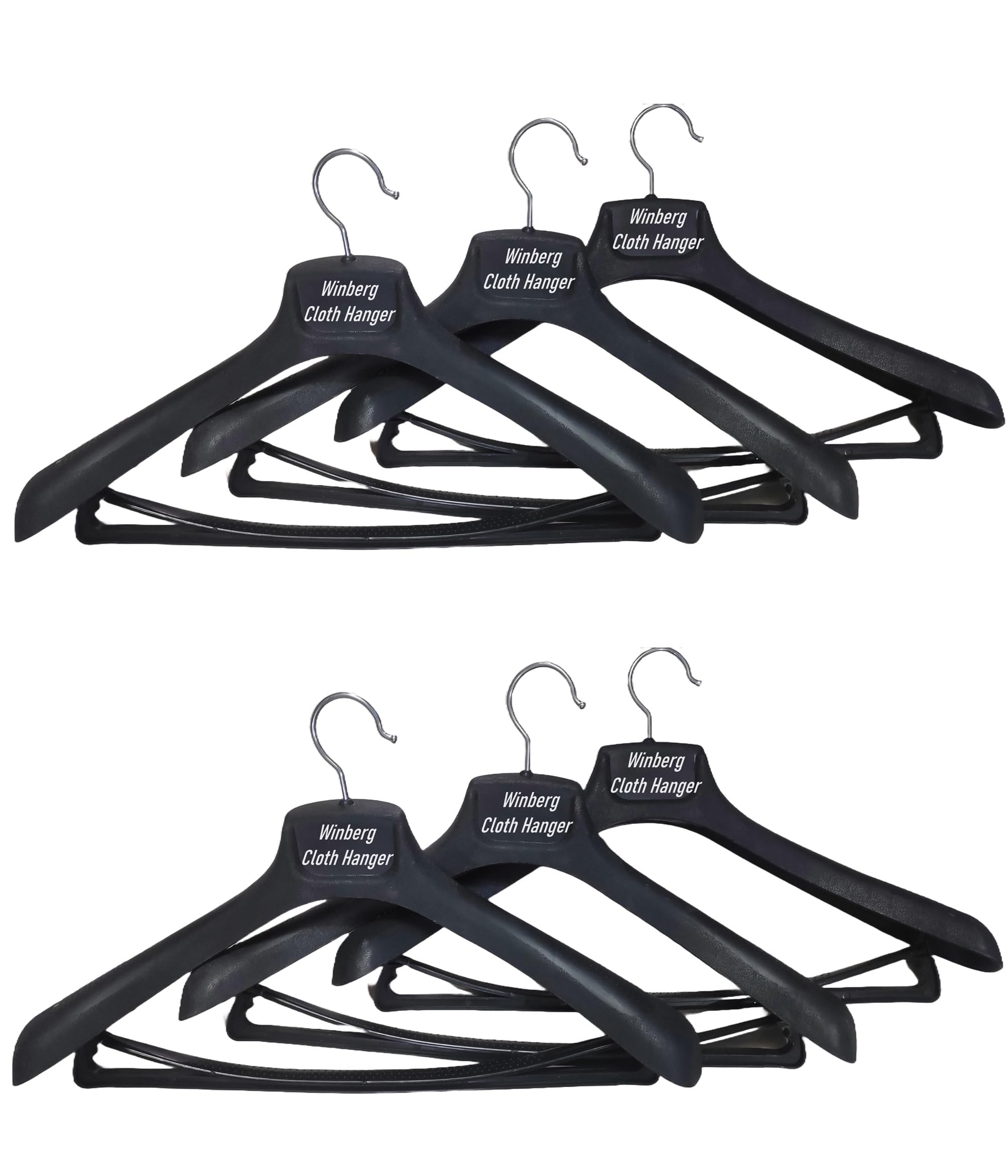 Winberg 6 Pcs Coat/Blazer/Suit/Sherwani Hanger Notched Shoulders & Swivel Hooks, Non Slip Pants Bar Heavy Clothes Hangers Black Hanger HN06