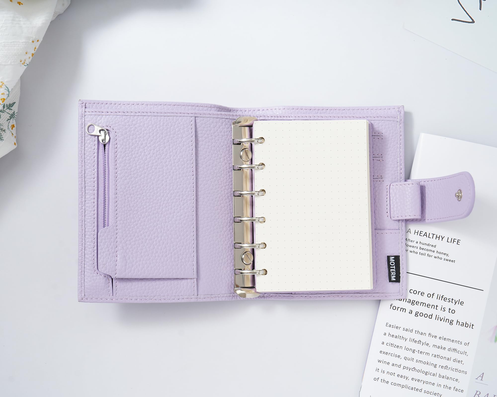 Moterm Pocket Regular Ringe Planer - Echtes Leder Binder Organizer (Kiesel-Lavendel, 19mm Ring)