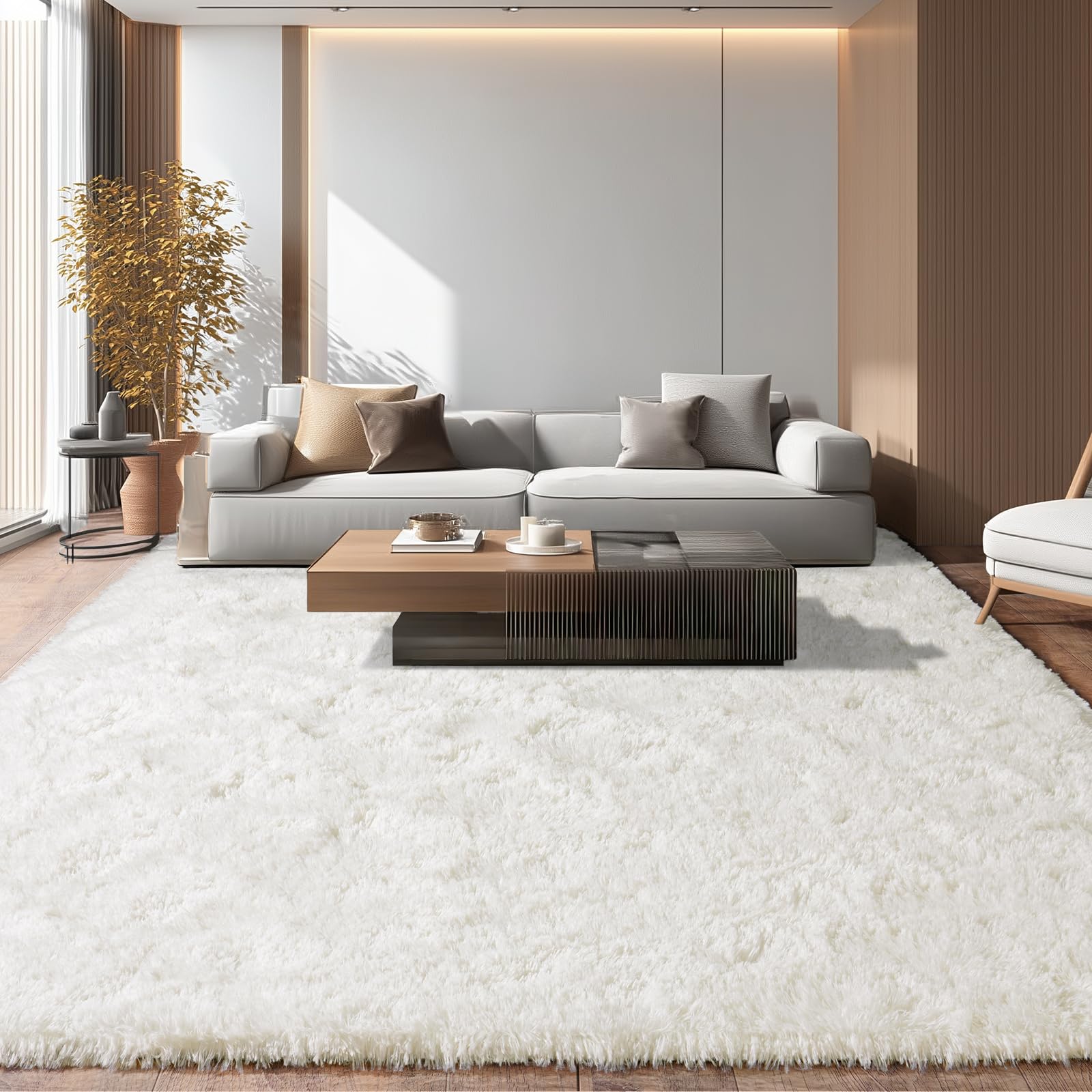 Tappeto a pelo lungo 160x230 Crema, Shaggy a pelo lungo Soffice Tappeto per Soggiorno, Moderno Tappeto per Soggiorno Sottoletto Antiscivolo per Camera da Letto Camera dei Bambini