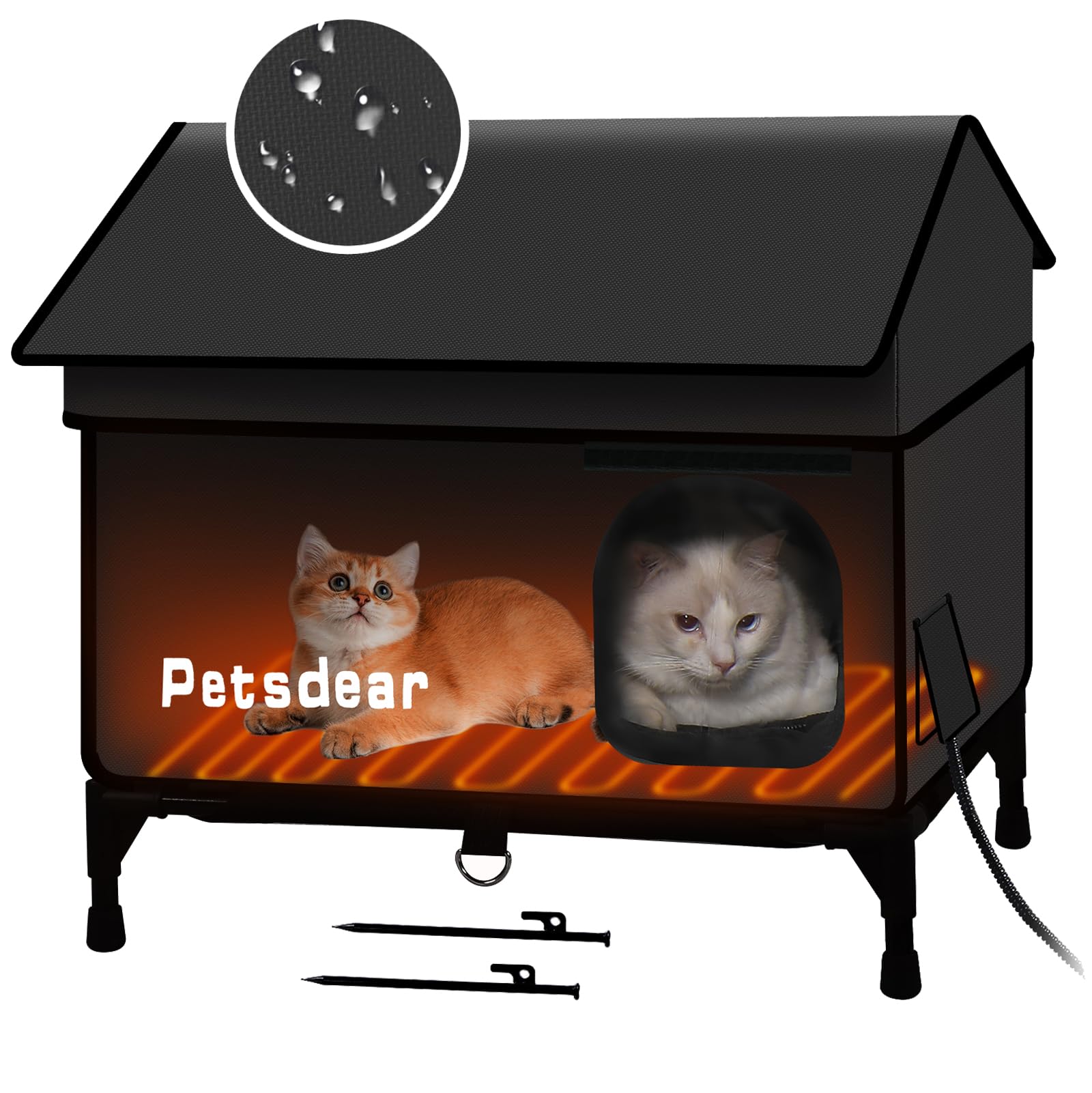 Heated Outdoor Cat House - Large, Weatherproof & Insulated for Multiple Cats (Black)