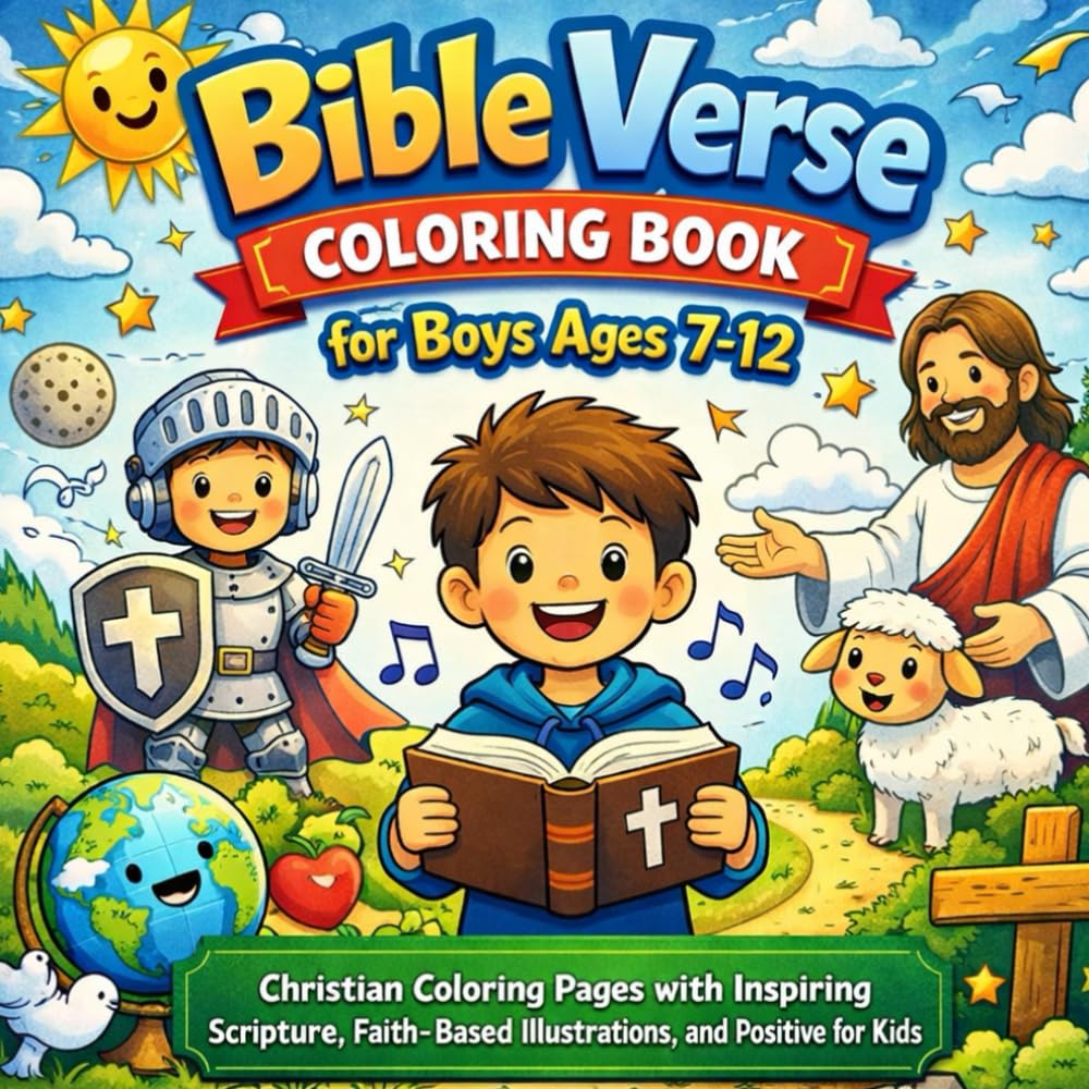 Bible Verse Coloring Book for Boys Ages 7–12: Christian Coloring Pages with Inspiring Scripture, Faith-Based Illustrations, and Positive Values for Kids