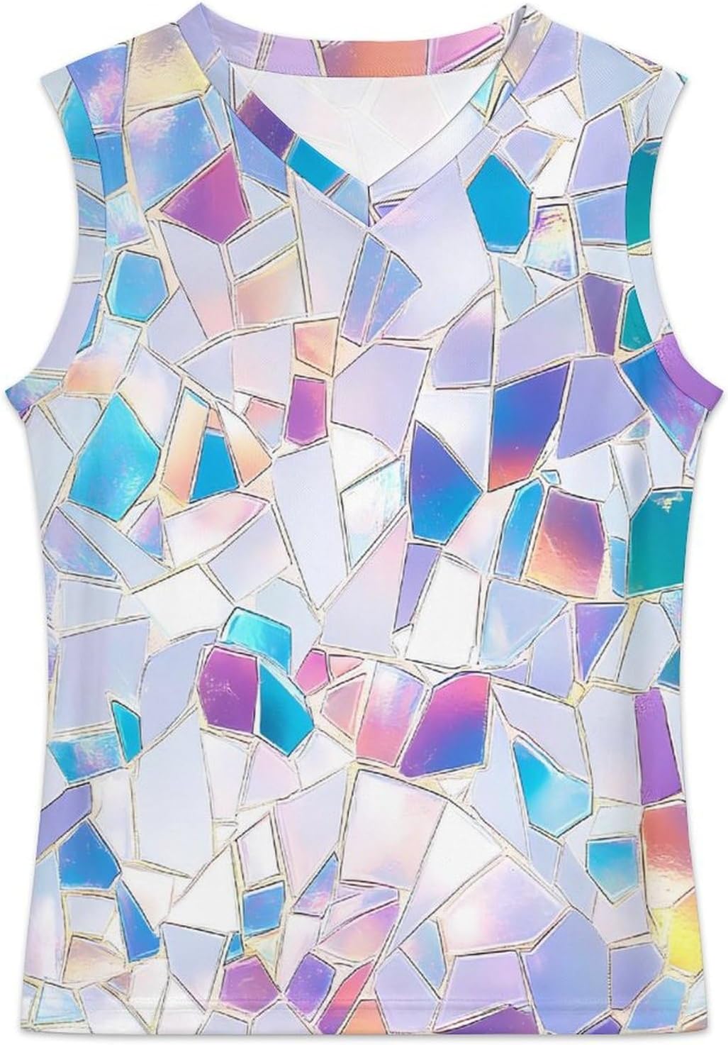 Mosaic Glass Shards Iridescent Men's V-Neck Basketball Tank Top Sleeveless Workout Tank Shirts Gym Fitness Tees Vest