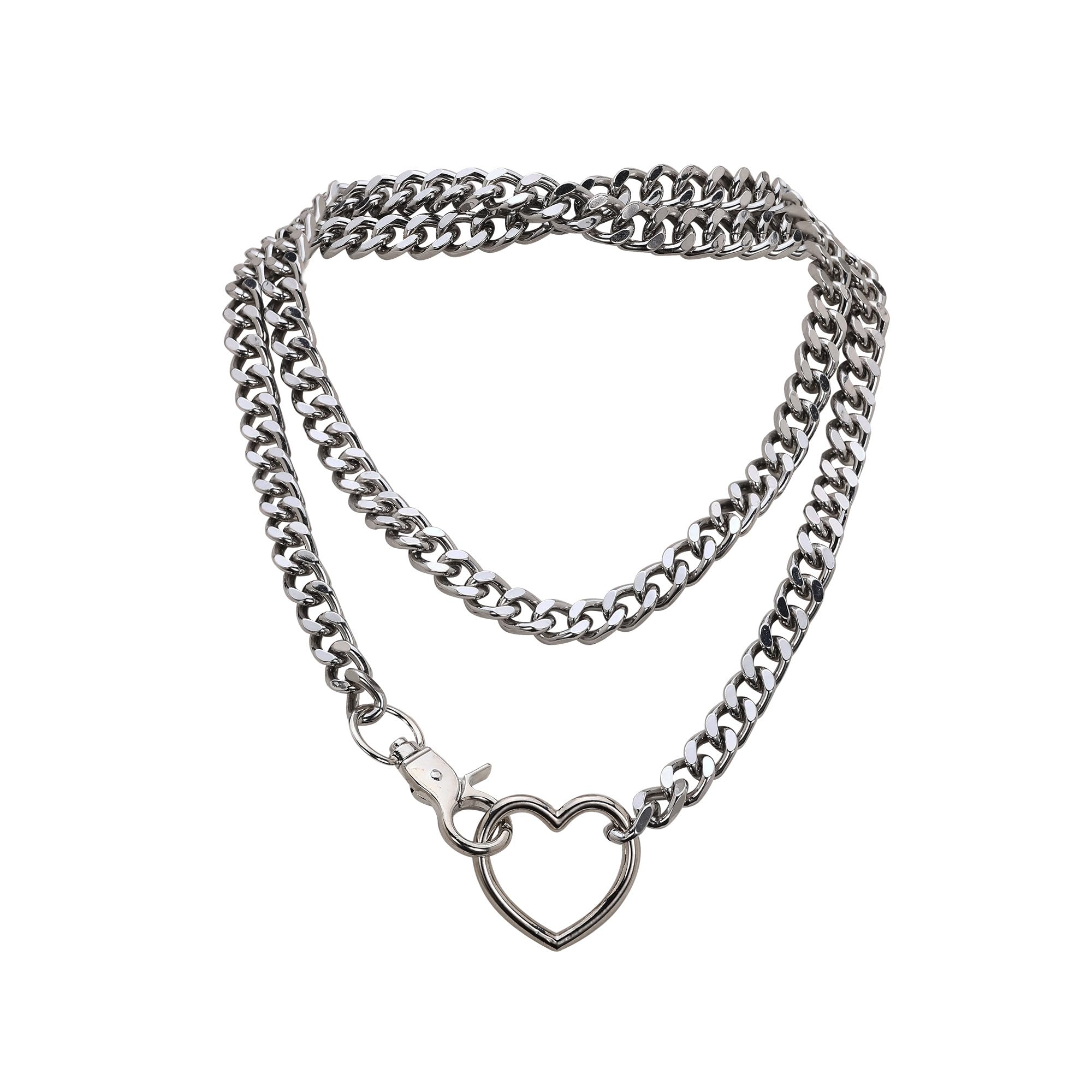 ADEMISHIA Chunky Gold Choker Necklaces for Women, Long Gold Chain Heart Necklace, 36 Inches Slip Chain Adjustable Lariat Heart Y Necklace for Women