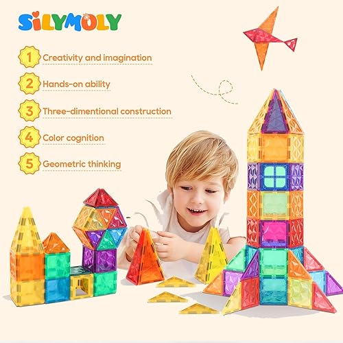 Miniatura 6 de SILYMOLY Azulejos magnéticos de construcción de azulejos magnéticos 3D Bloques magnéticos de construcción con diseño de diamante, juego de