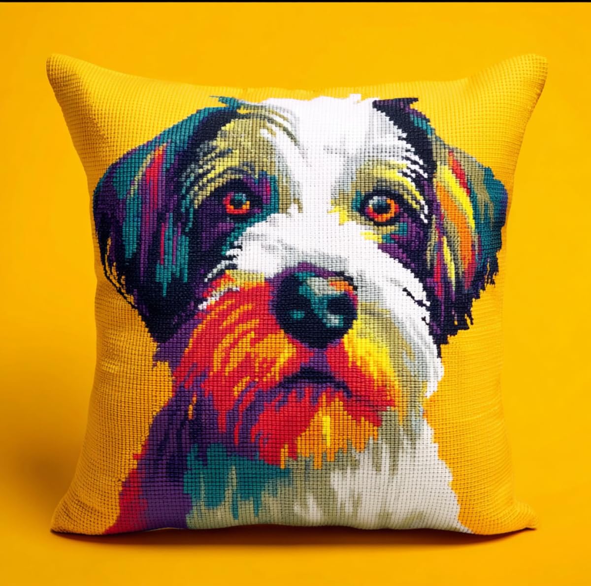 Rkflgew B Diy Latch Hook Cushion Kits Cute Dog Animal Pillow Cover Diy For Teenager Eginner And Adults Family Friends Needlework Crafts Atch Hook Set 43X43cm