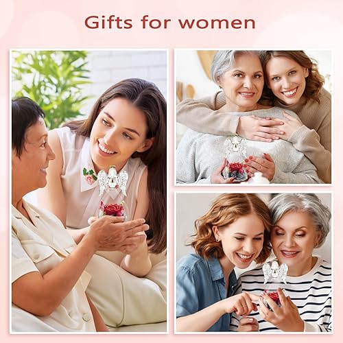 Miniatura 7 de Sunia Regalos de cumpleaños de rosas preservadas para mamá, figuras de ángeles de cristal, regalos para mujeres, abuelas, madres, flores reales para