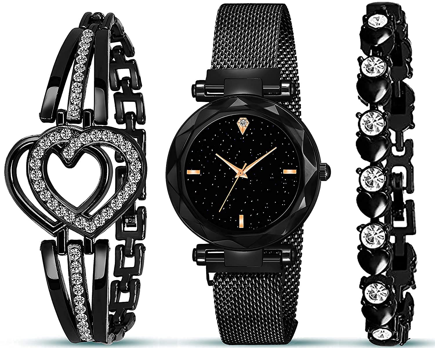 FROZIL Stainless Steel Branded Analogue Plain Black Dial Black Magnet Watch With Gift Bracelet For Women Or Girls And Watch For Girl Or Women (Combo Of 3) (B093D5FPPG) Amazon Price History, Amazon Price Tracker
