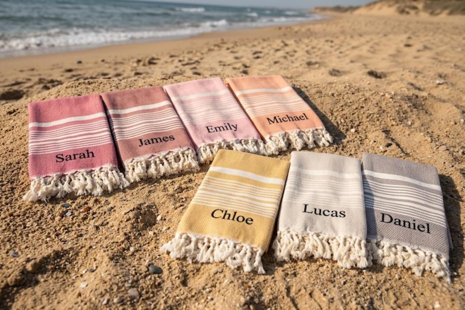 Juego de toallas de playa turcas personalizadas de 2/4/6/8, toalla de playa personalizada con nombre bordado, toallas de algodón grandes para adultos, regalo de despedida de soltera, dama de