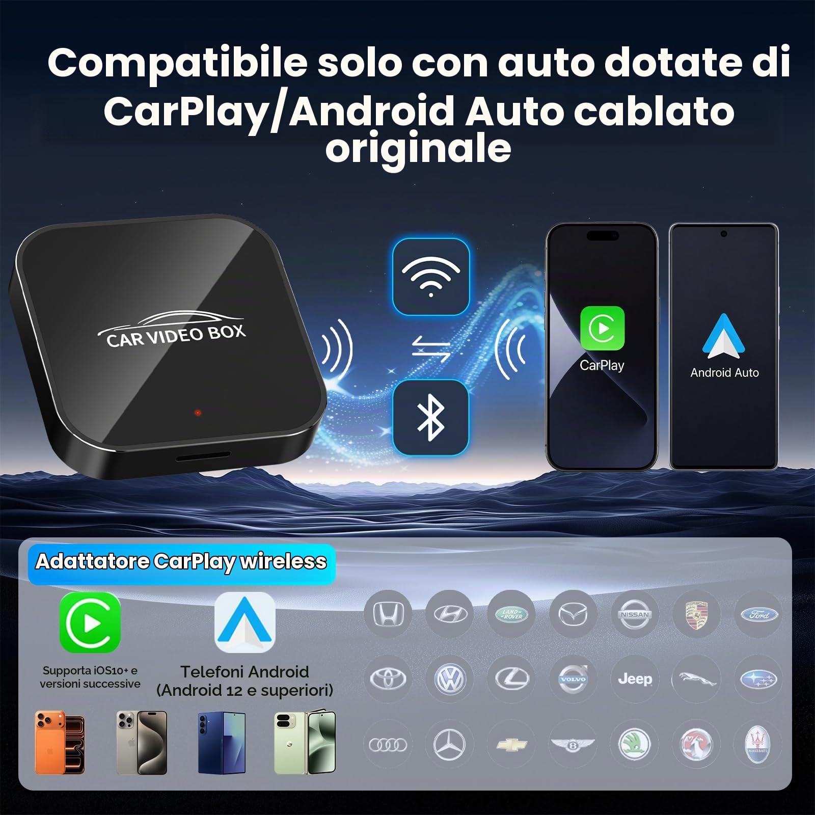 3-in-1 Magic Video Box – Wireless CarPlay & Android Auto Adapter con Netflix, YouTube, TikTok, supporto scheda TF, aggiornamento wireless, CarPlay AI Box a bassa latenza per veicoli dal 2016