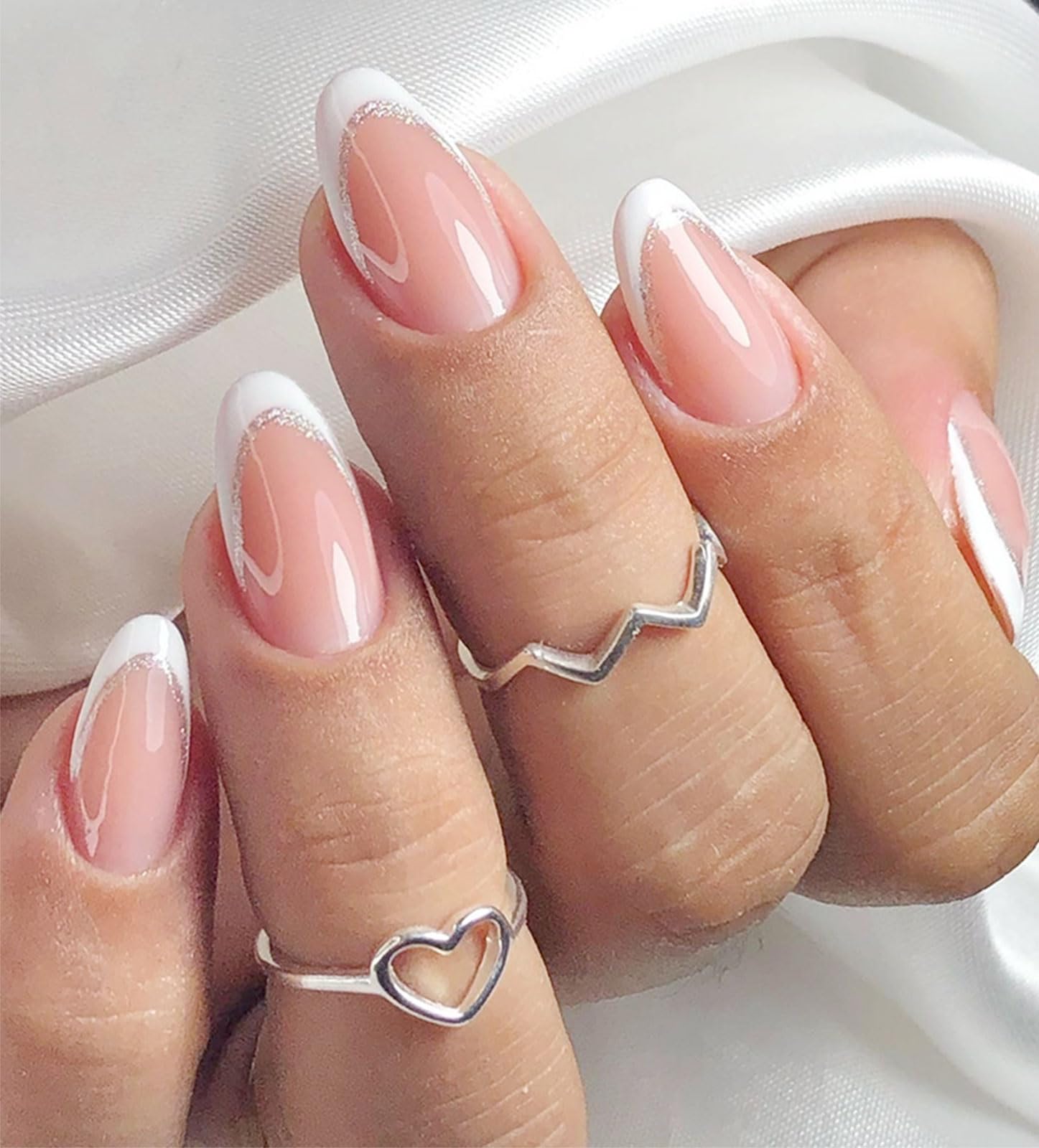 JMEOWIO Gel Nail Stickers White French Tip Transparent Semi Cured Gel Nail Strips Wraps UV/LED Nails Art Design Decoration Accessories